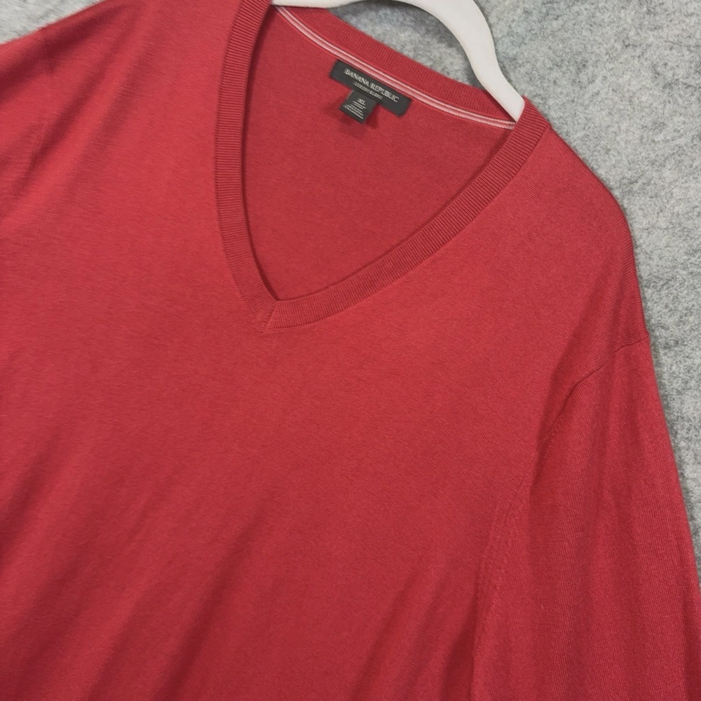 Banana Republic Silk Cotton Cashmere Sweater Mens XL Red V Neck Lightweight